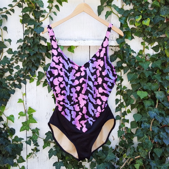 80s 90s Vintage One Piece Swimsuit Abstract Print - Picture 1 of 8